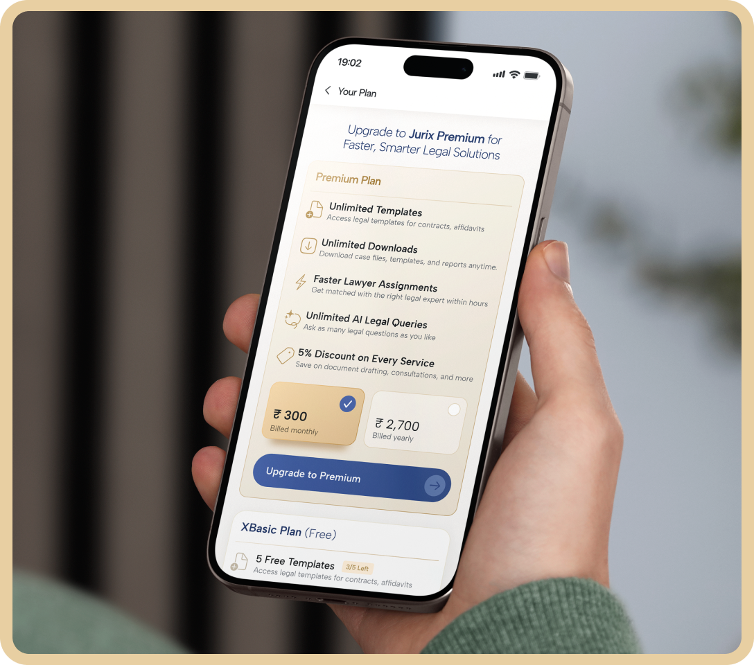 Jurix Premium plan in the mobile app